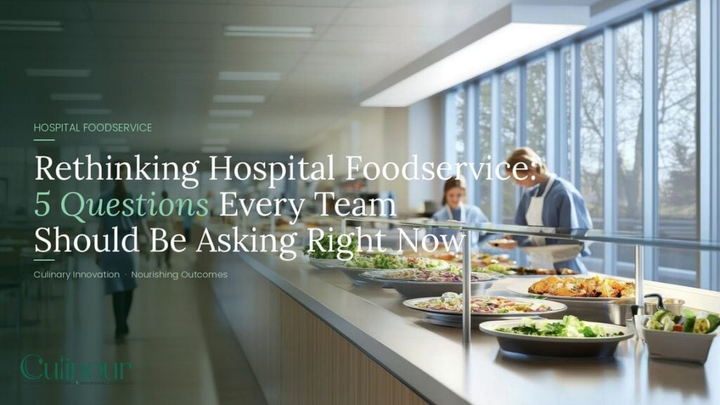 Modern hospital cafeteria with staff serving healthy meals to patients.
